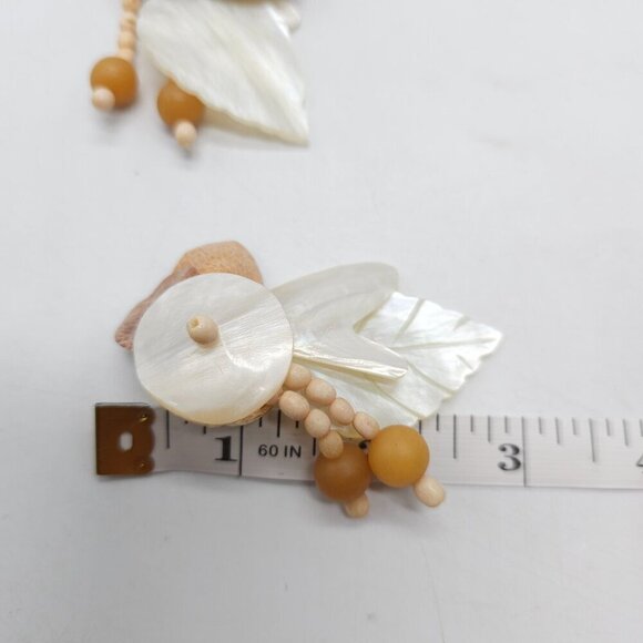 Handcrafted Natural Shell Necklace ClipOn Earrings Set Leaf Design Neutral Tones - Picture 8 of 9